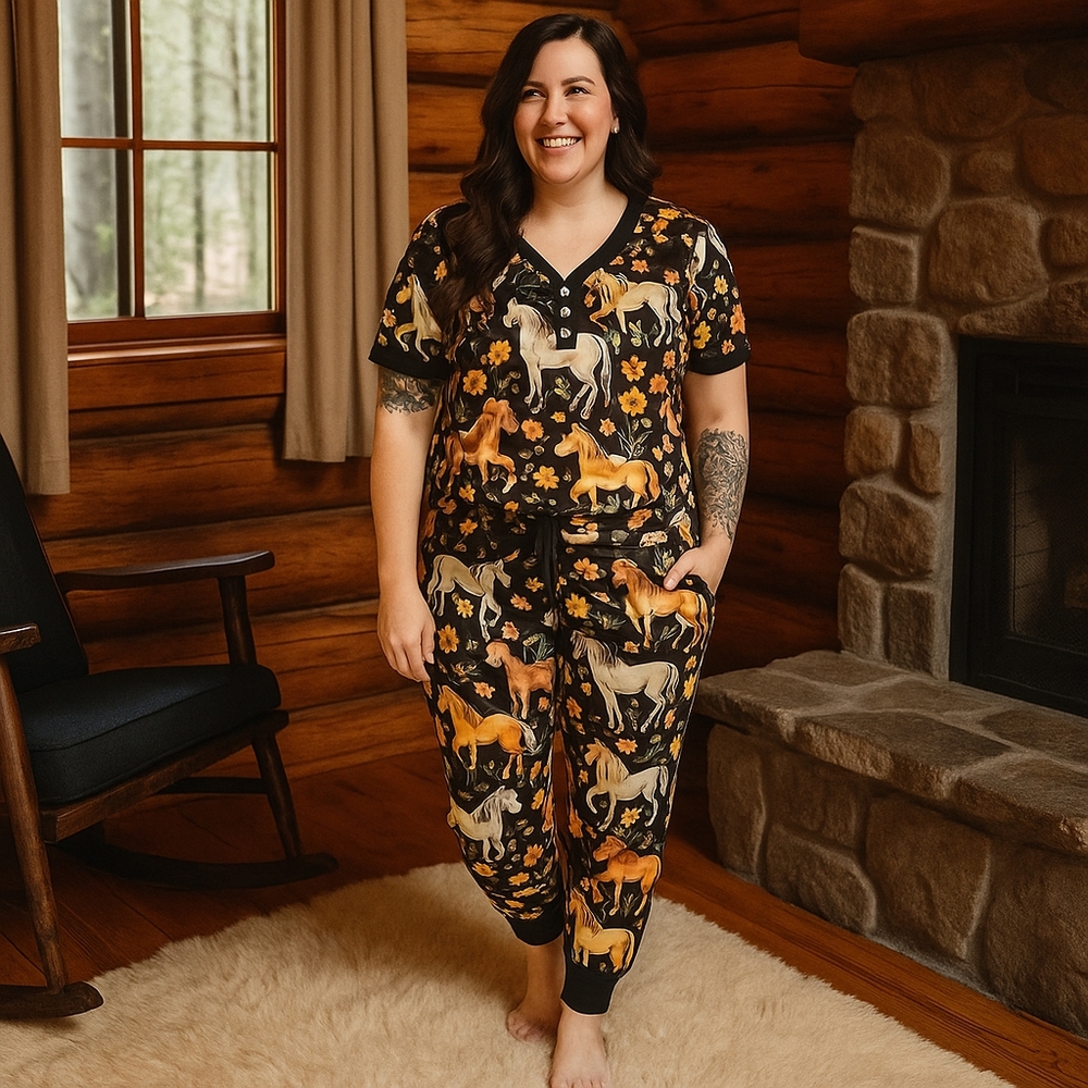 NWT Size Small Shirley & Stone Horse Print Pajama Set Equestrian - Picture 1 of 12